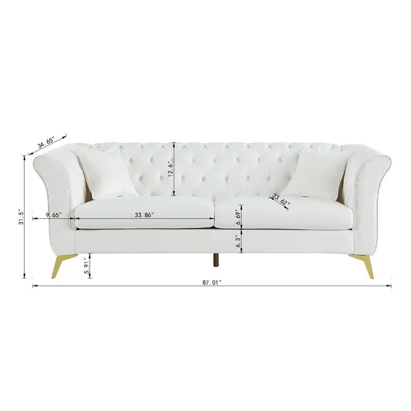 White Velvet Oro Chesterfield Sofa Image 1