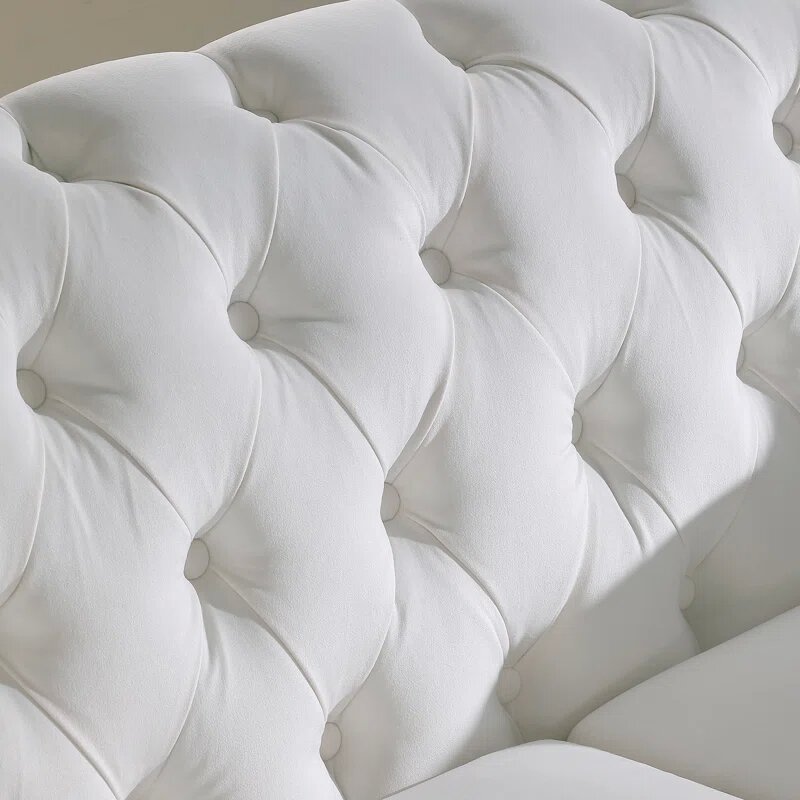 White Velvet Oro Chesterfield Sofa Image 2