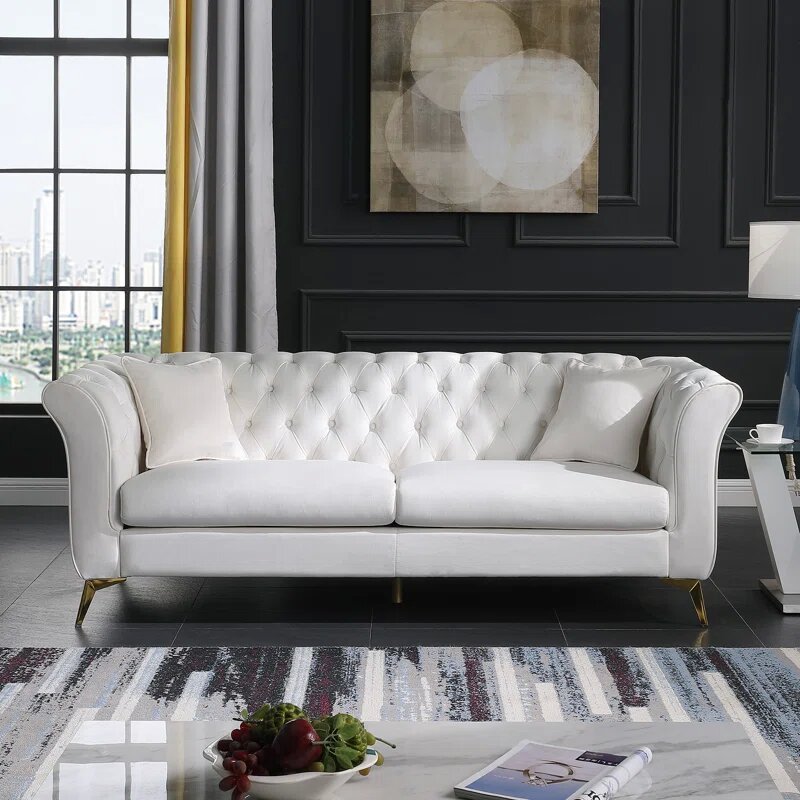 White Velvet Oro Chesterfield Sofa Image 5