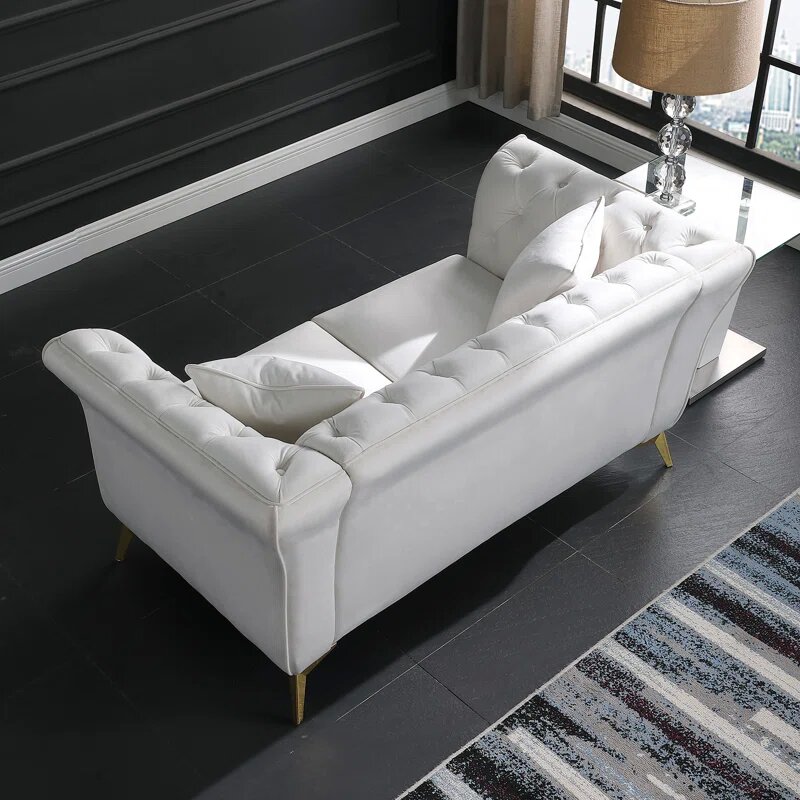 White Velvet Oro Chesterfield Sofa Image 6