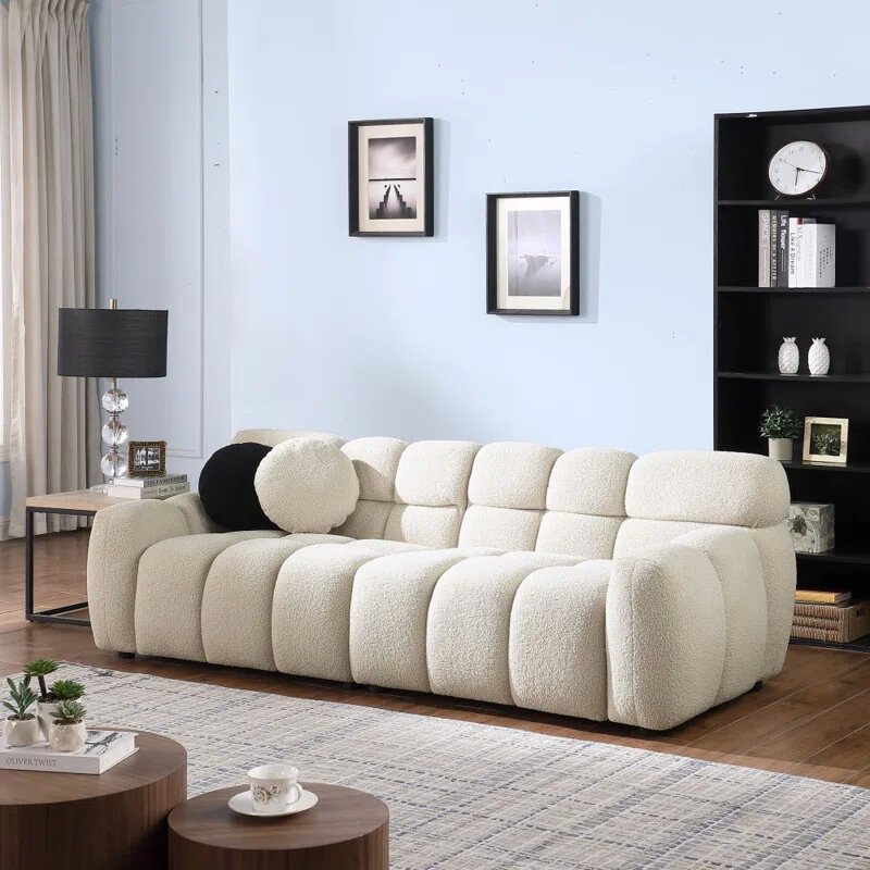 Beige Boucle Fabric Cloud Sofa Image 2