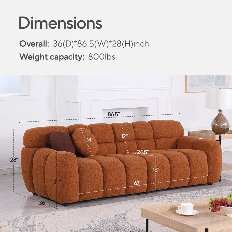 Brown Boucle Fabric Cloud Sofa Image 3