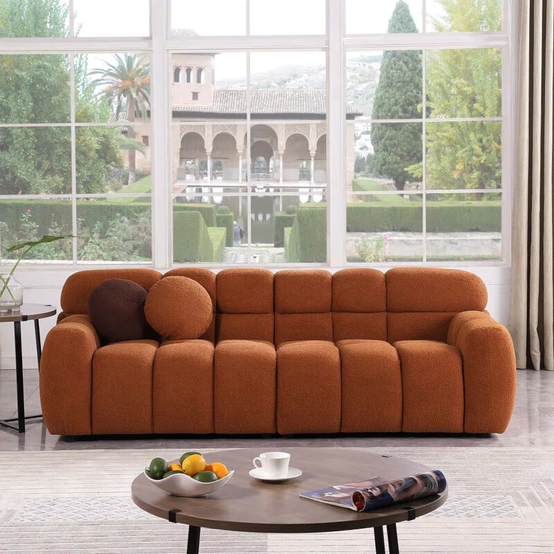 Brown Boucle Fabric Cloud Sofa Image 4