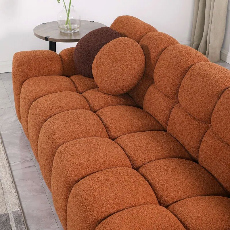Brown Boucle Fabric Cloud Sofa Image 6