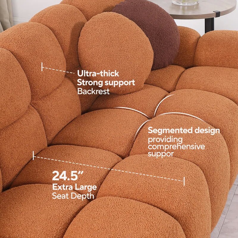 Brown Boucle Fabric Cloud Sofa Image 7