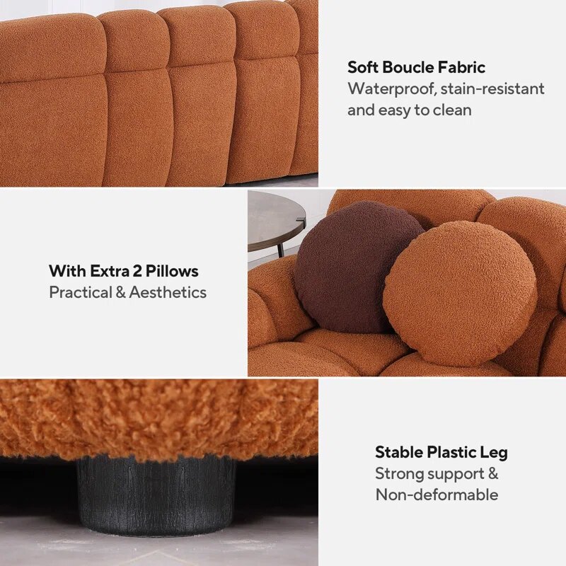 Brown Boucle Fabric Cloud Sofa Image 8