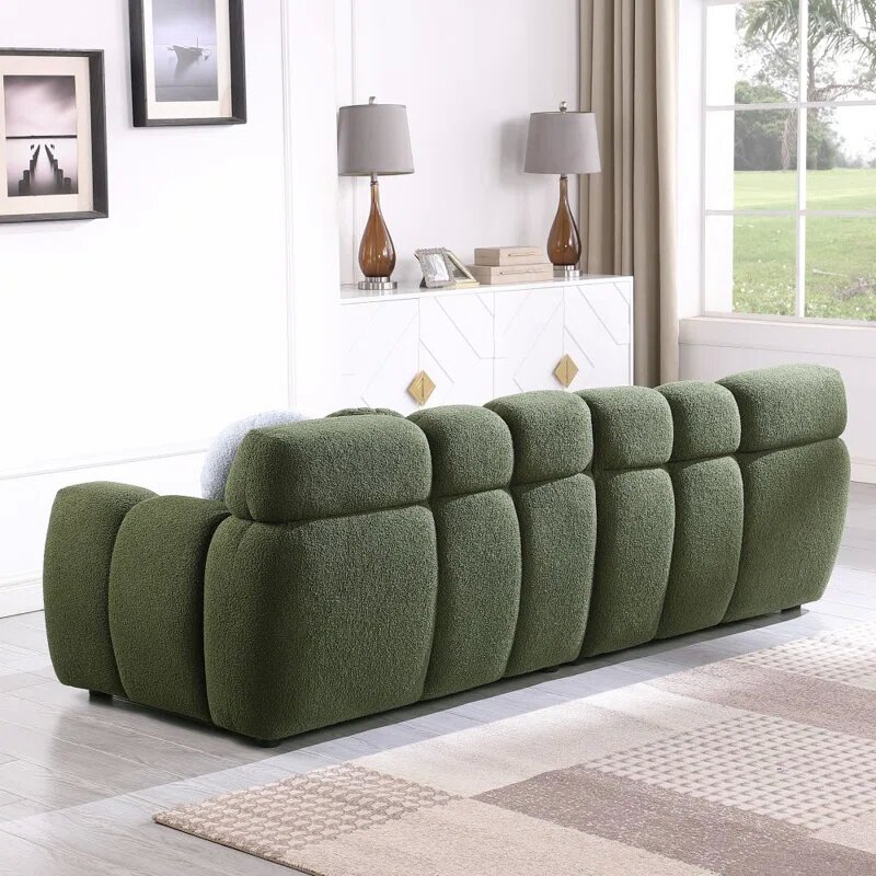 Olive Green Boucle Fabric Cloud Sofa Image 2