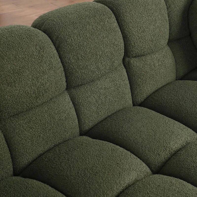 Olive Green Boucle Fabric Cloud Sofa Image 6
