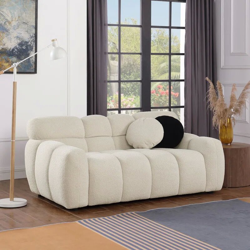 Beige Boucle Fabric Cloud Loveseat Image 3