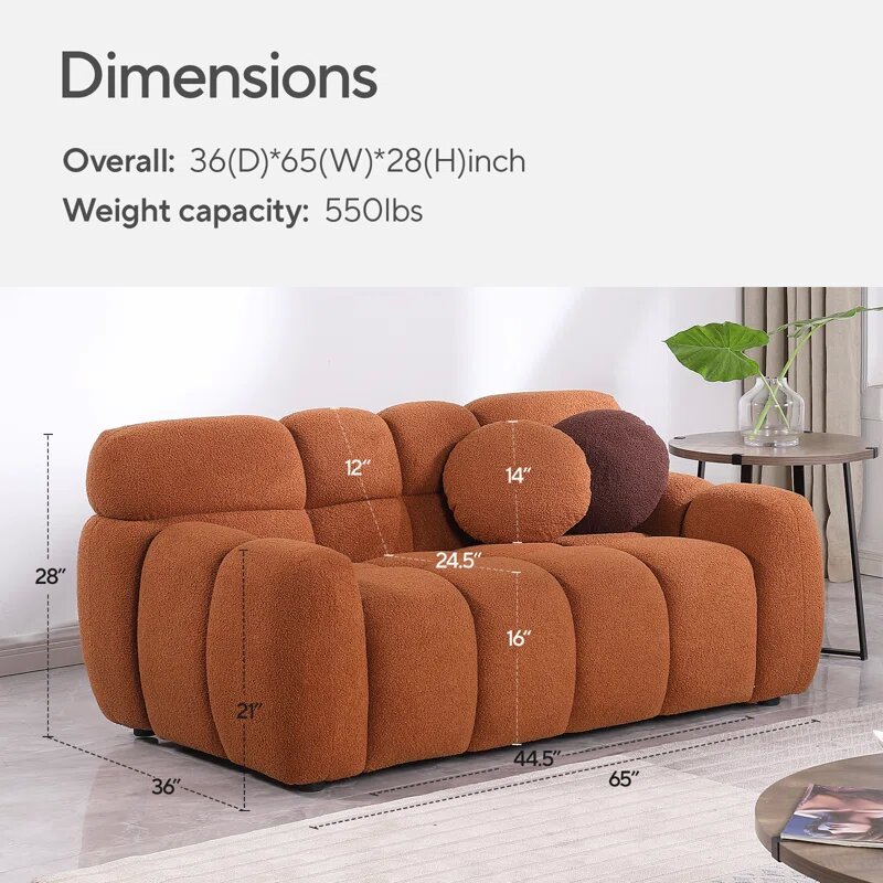 Brown Boucle Fabric Cloud Loveseat Image 2