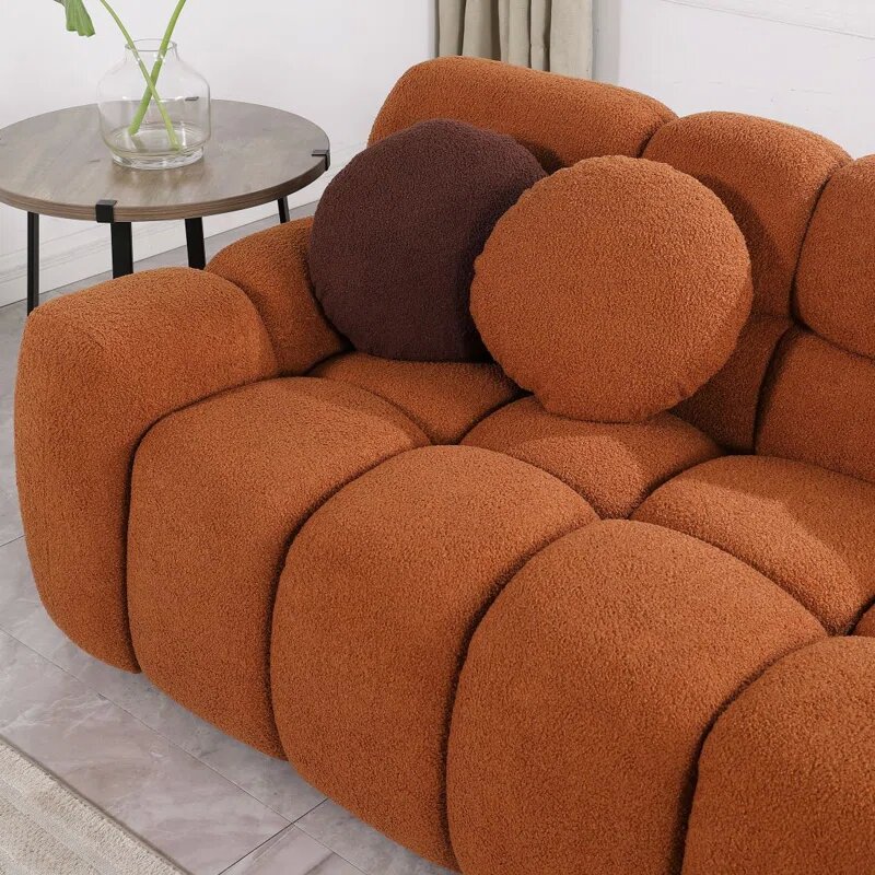Brown Boucle Fabric Cloud Loveseat Image 3