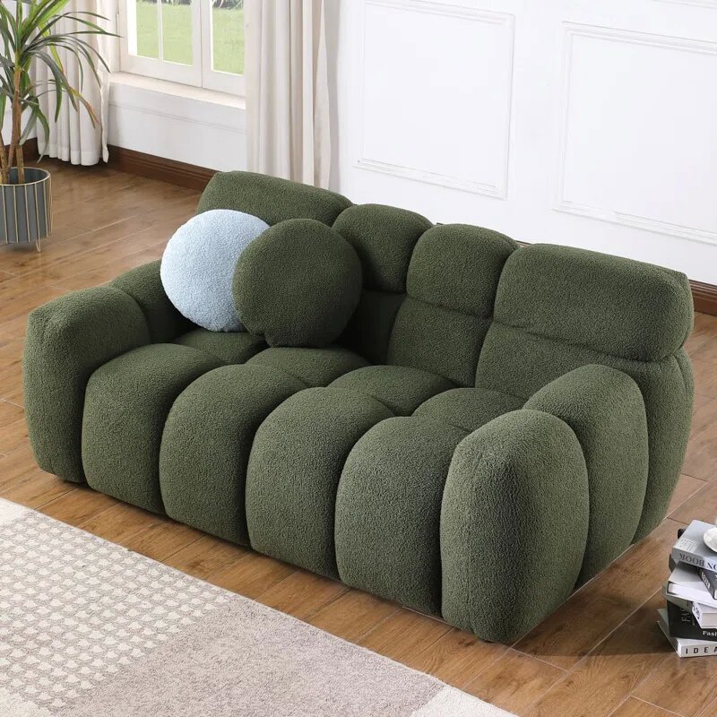 Olive Green Boucle Fabric Cloud Loveseat Image 3