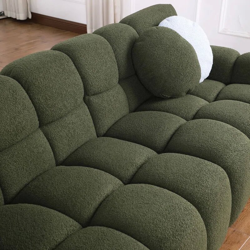 Olive Green Boucle Fabric Cloud Loveseat Image 5