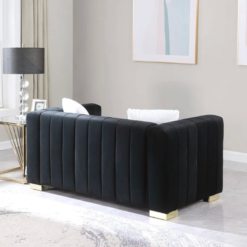 62 Inch Black Velvet Loveseat Image 5