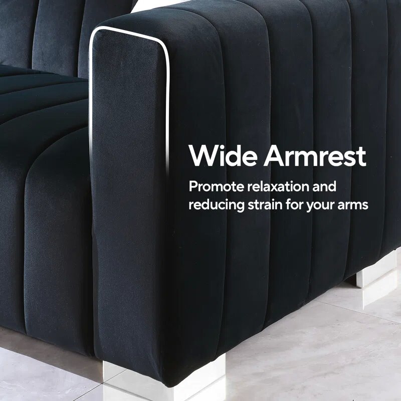 62 Inch Black Velvet Loveseat Image 6