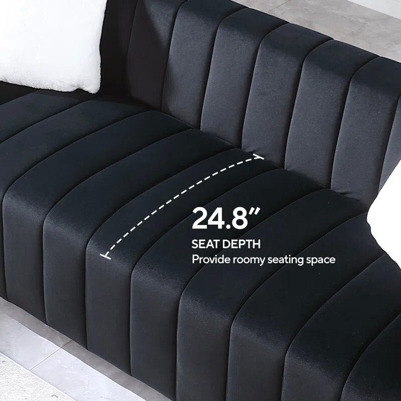 62 Inch Black Velvet Loveseat Image 8