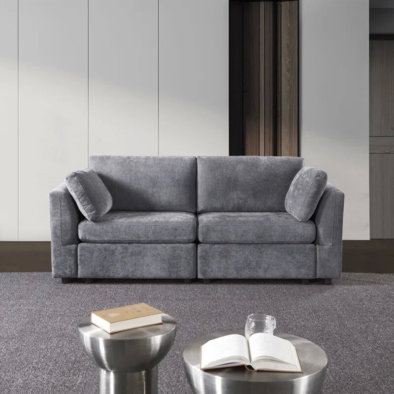 Gray Chenille Fabric Upholstered Sofa Image 2