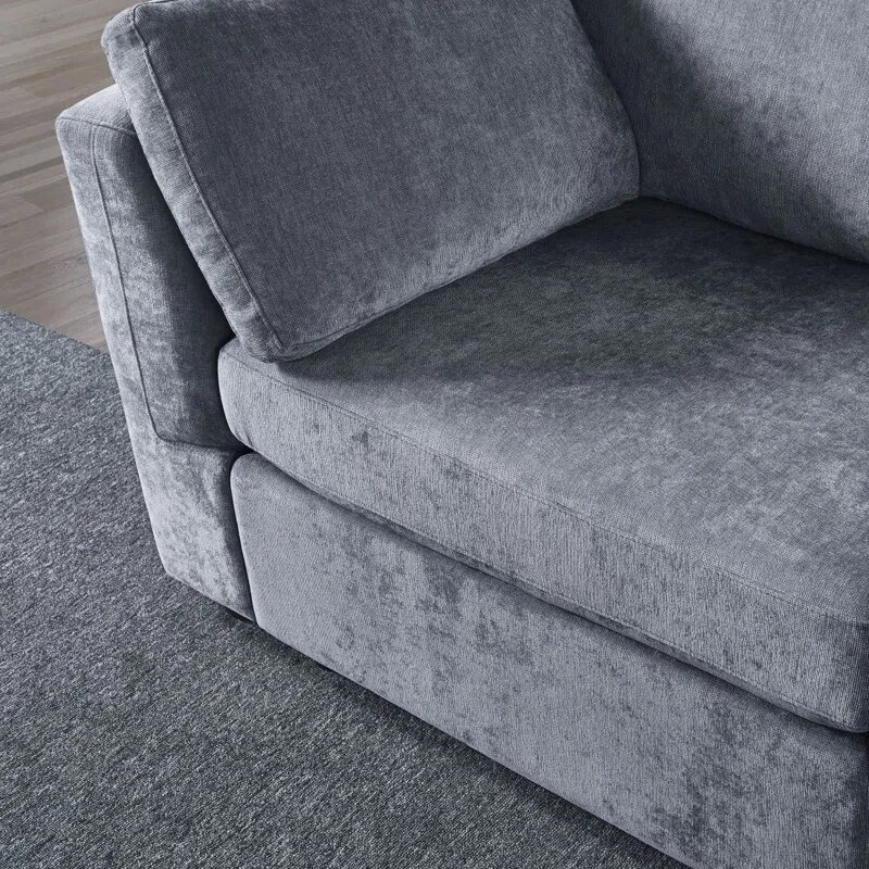 Gray Chenille Fabric Upholstered Sofa Image 4
